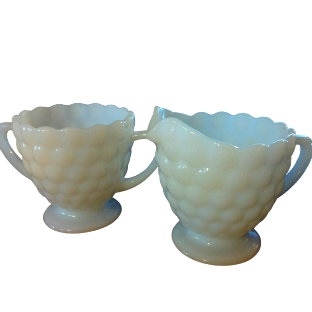 Vintage Anchor Hocking Bubble Milk Cream & Sugar Glass Set